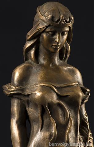 Saint Borbála bronze small sculpture